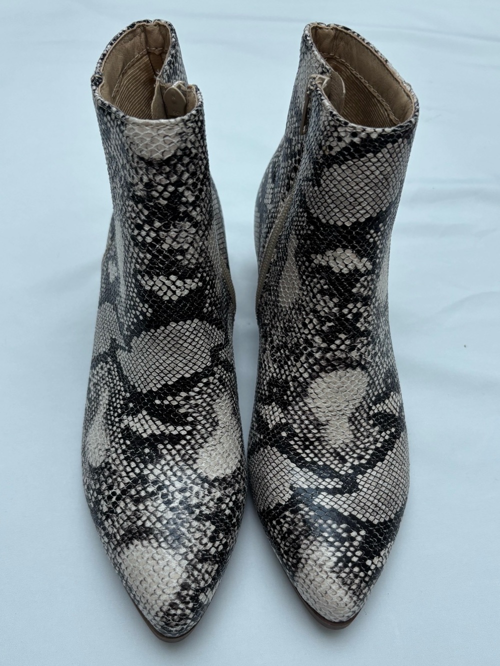 NWOT Cityclassified Snake-Print Pointed Ankle Boots in Black and Cream